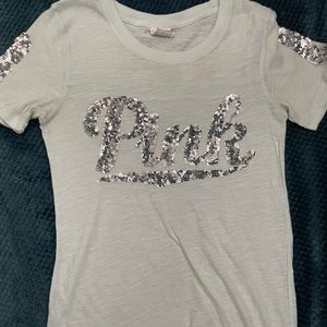 PINK light blue bling short sleeve shirt